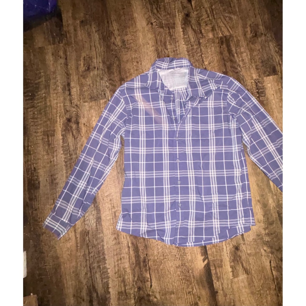 Eddie Bauer Mens Purple Plaid Long Sleeve Button Down Shirt Classic Fit Large